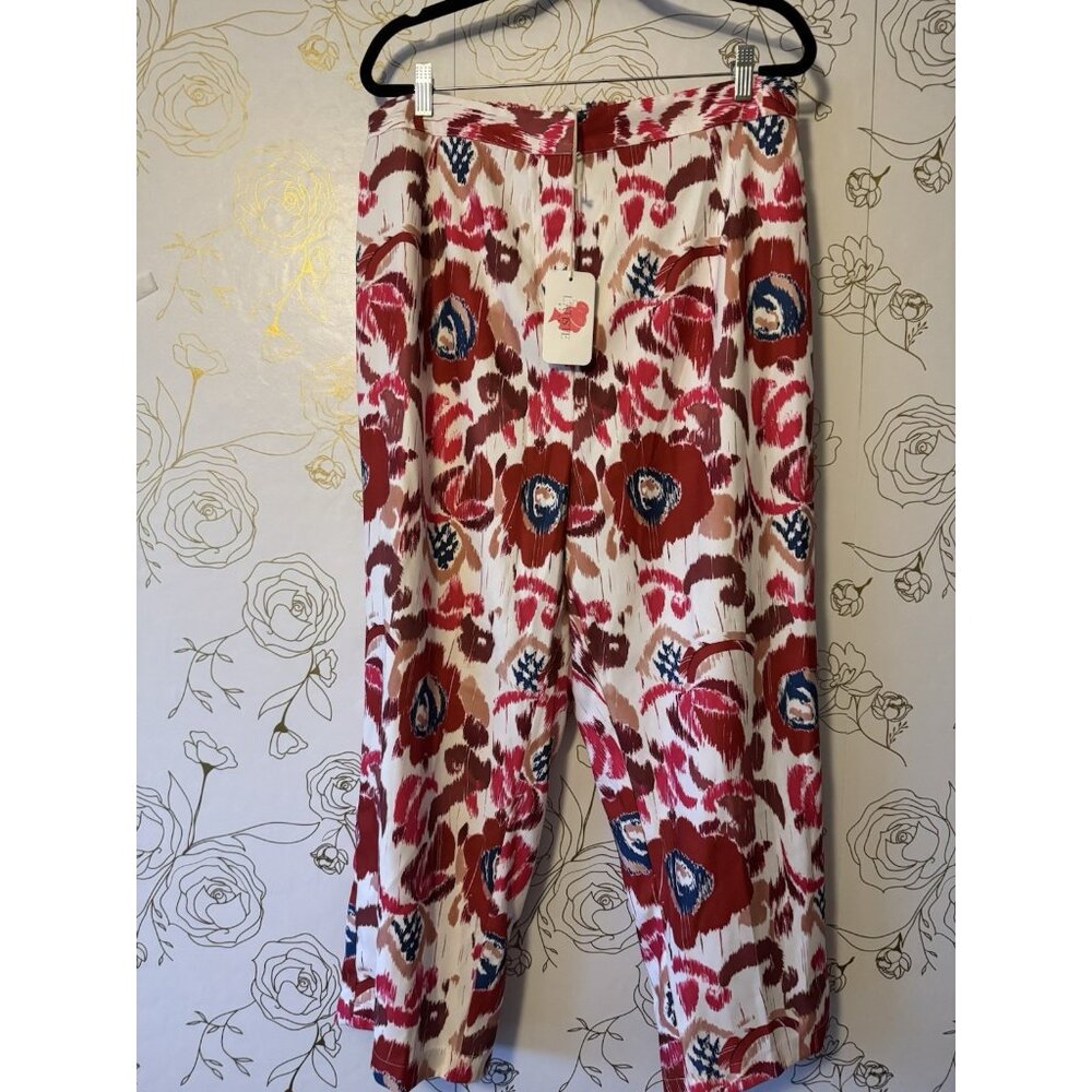 L'Atiste by Amy Pants Womens 3X  Floral Wide Leg Palazzo Pink White Blue NWT